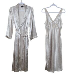 Vtg Ivory Lace Babydoll Maxi Slip Gown Set M Chemise Quiet Lux Coquette Bridal